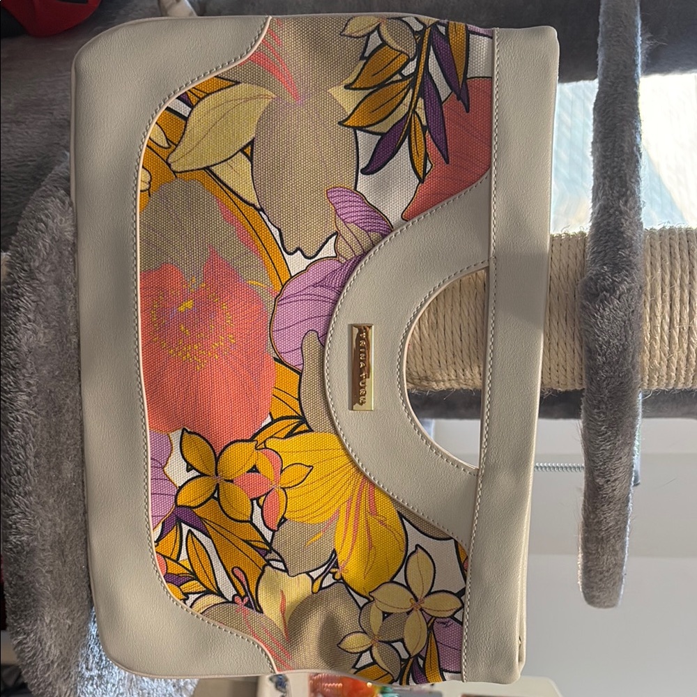 Charming Charlie Floral Clutch - Cream and Multicolor